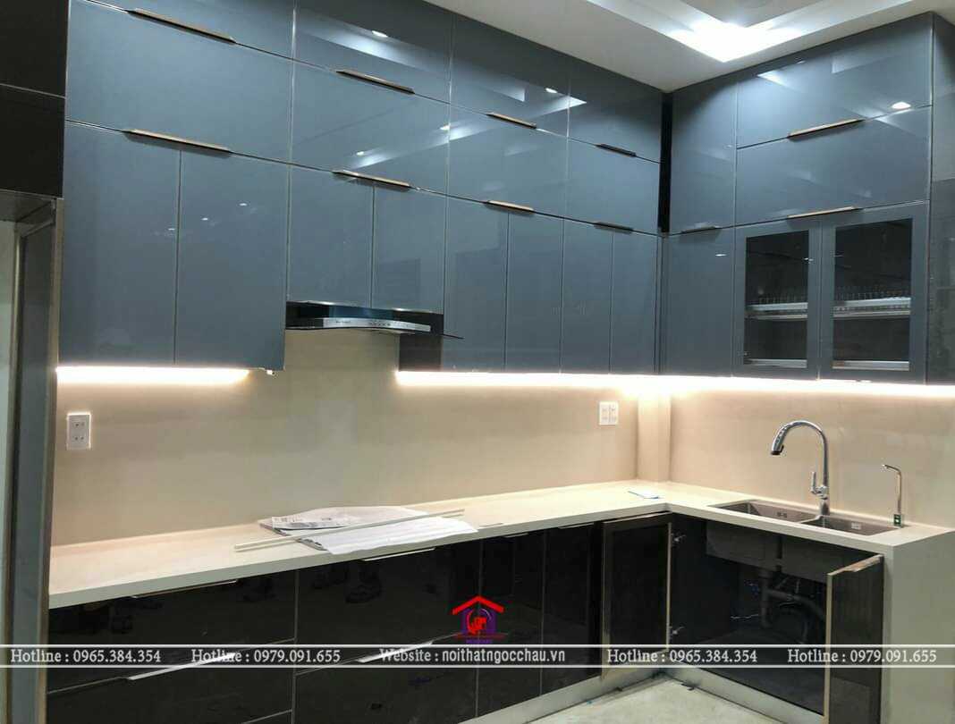 Công trình Nội thất Tủ bếp cánh kính thùng inox 304- Anh Cường- Bắc Giang
