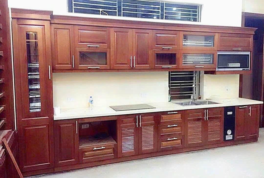 Công trình tủ bếp gỗ Gõ Đỏ nhà Anh Sang Hưng Yên