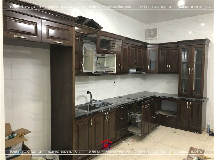 Công trình Nội thất Gỗ tự nhiên Sồi Mỹ phun màu Óc chó- Anh Đức Thanh Trì, Hà Nội