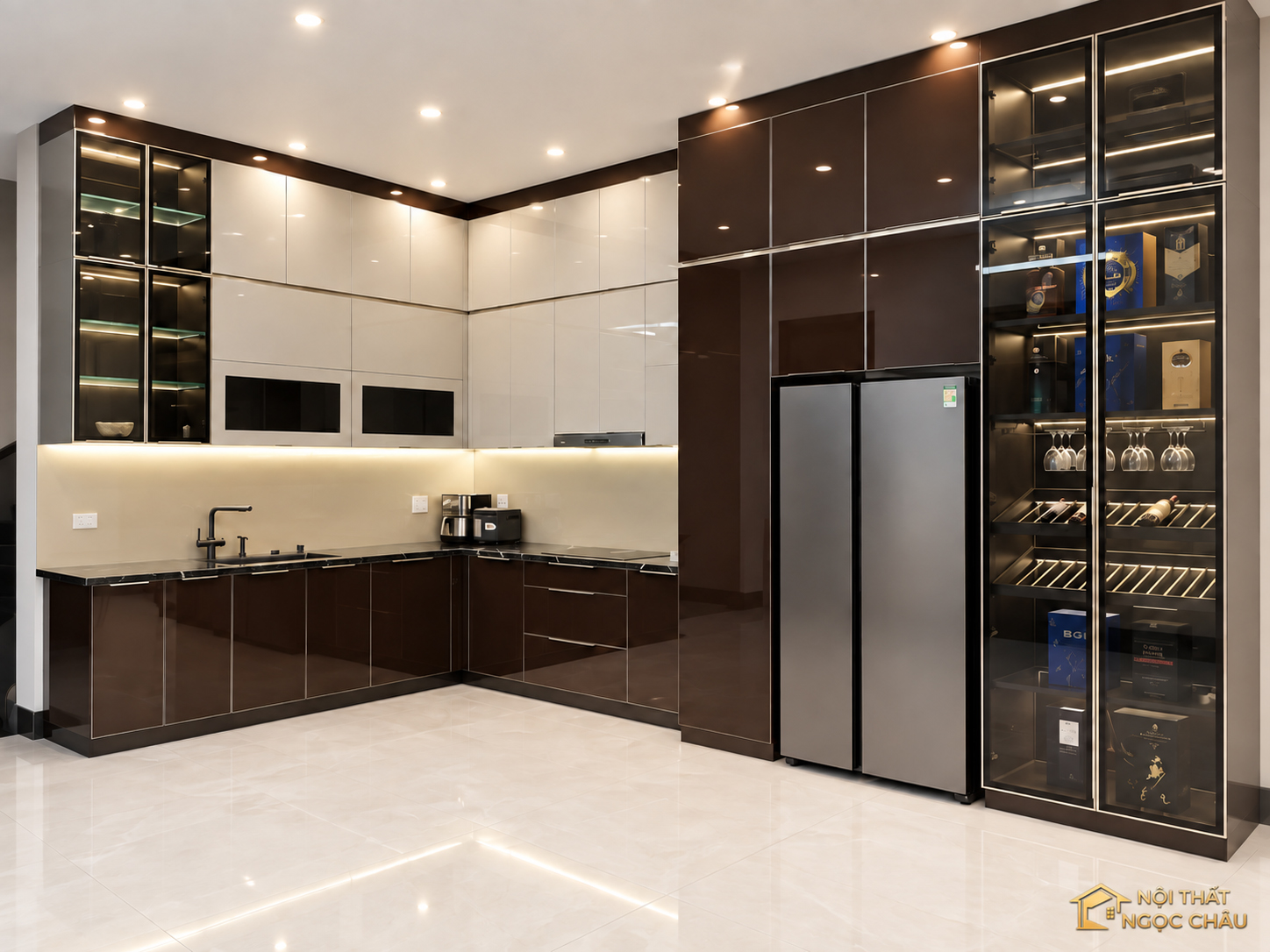 Tủ bếp inox cánh kính Anh Trọng