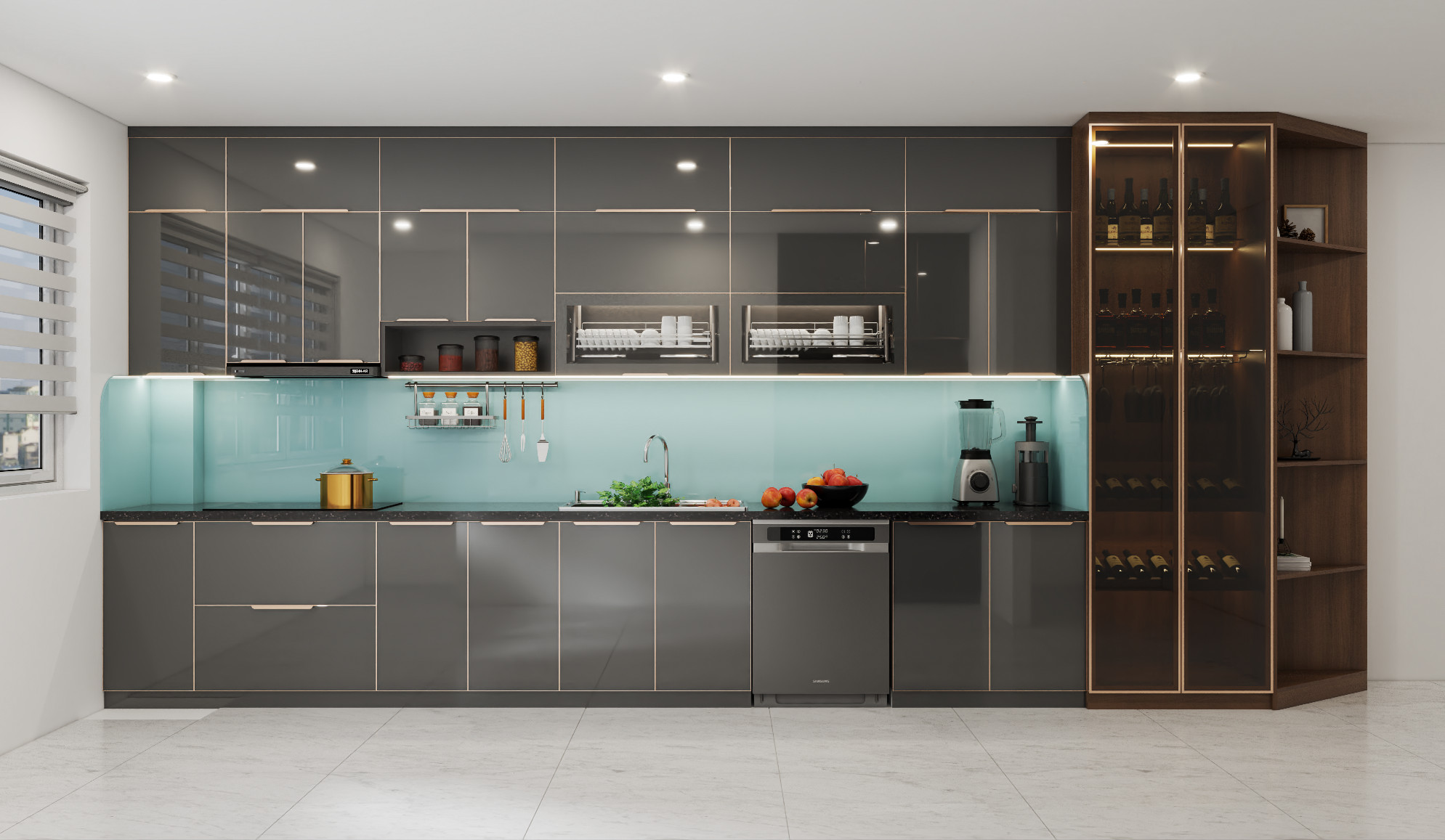 Tủ bếp inox 304 cánh kính CK35