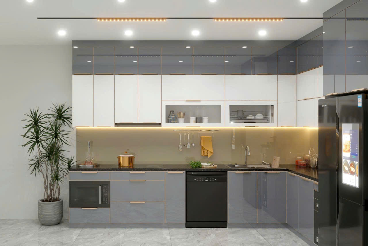 Tủ bếp inox cánh kính 48