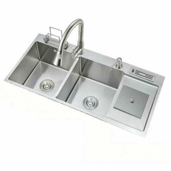 Chậu rửa bát inox 2 hố có thùng rác