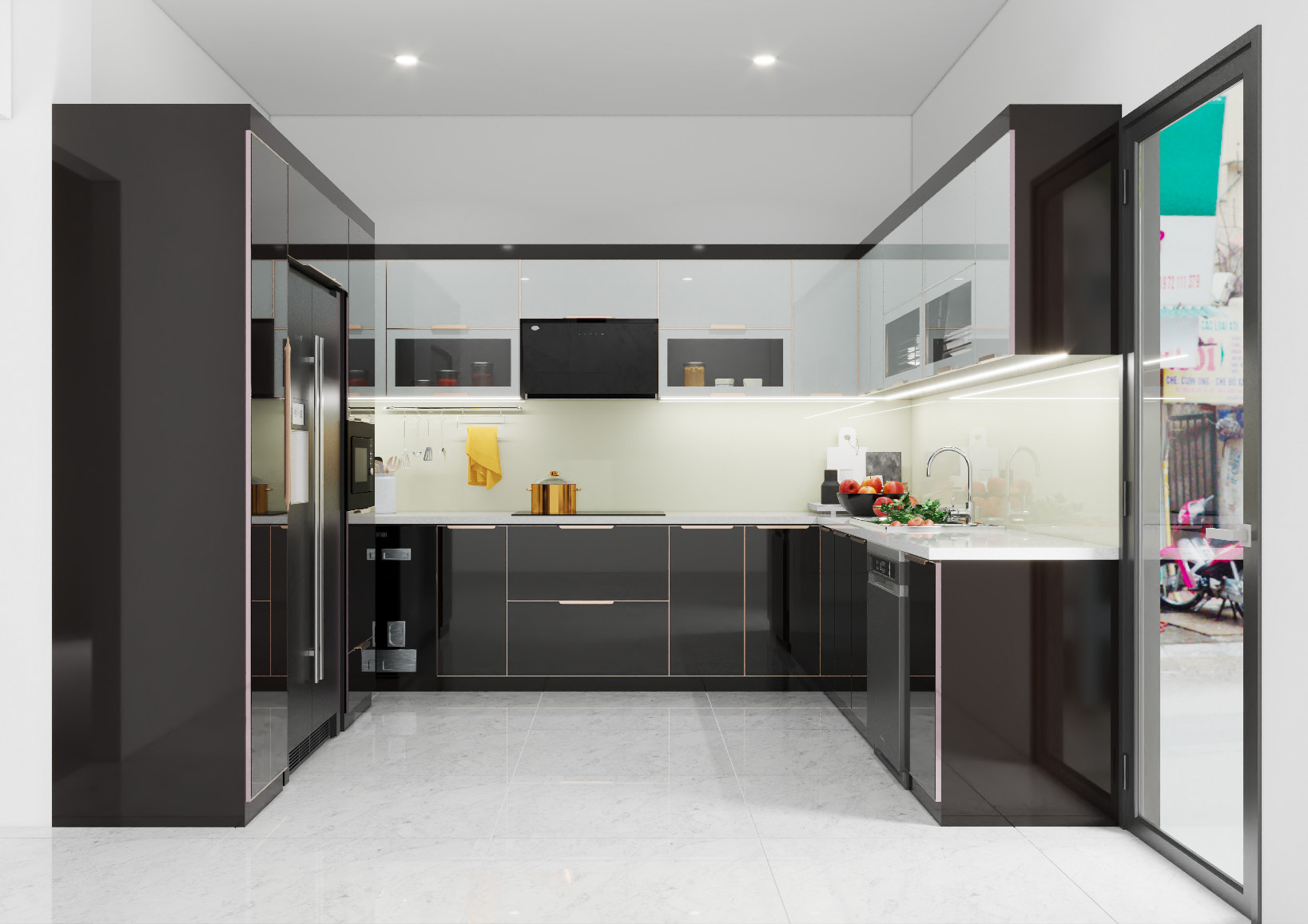 Tủ bếp inox cánh kính cường lực Em Kiên