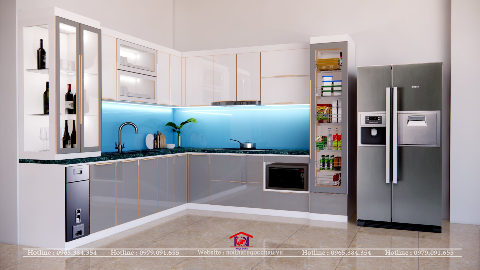 Tủ bếp inox 304 cánh kính- Anh Trọng Yên Thường, Gia Lâm, HN