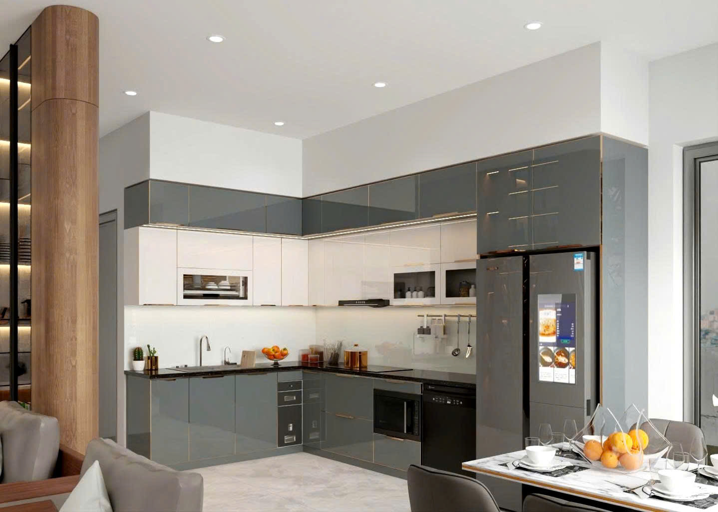 Tủ bếp inox cánh kính 45