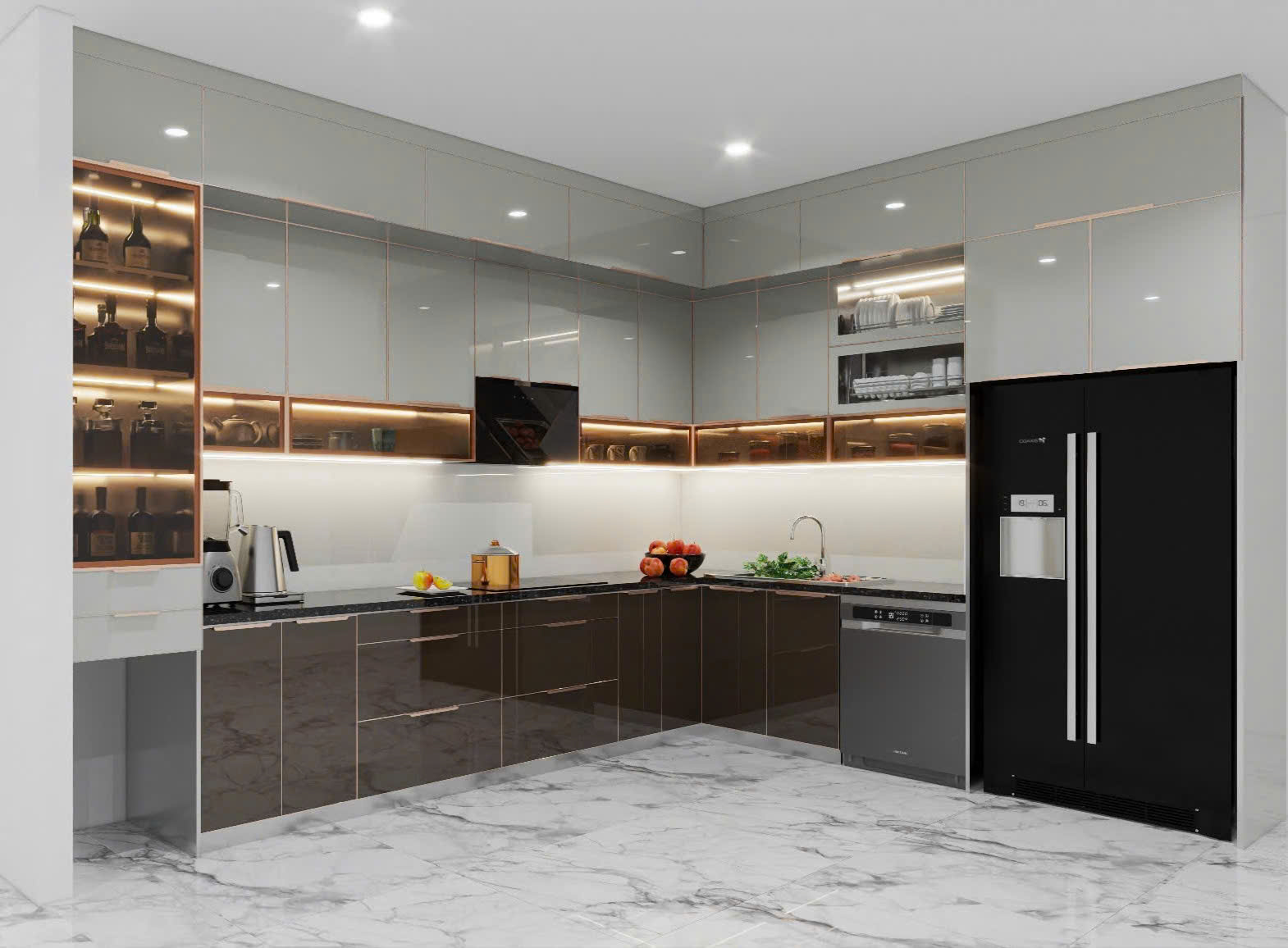 Tủ bếp inox 304 cánh kính CK37